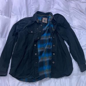 Thick sweater black with a blue plaid print inside